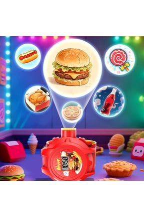 Kids Projection Watch with 24 Theme Slides – Christmas Food Images Analog Time Learning Toy for Boys Girls Ages 3+, Easy Focus Projector Cute Wearable Educational Gift