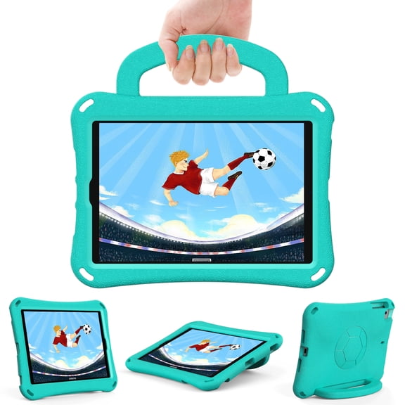Kids Proof Case for Apple 10.2-Inch iPad 9th/8th/7th Generation 2021 2020 2019 - Shockproof EVA Plastic Hard Case with Sturdy Stand /Handle, Portable Lihtweight Cute Football Kid-Friendly Cover (Mint)