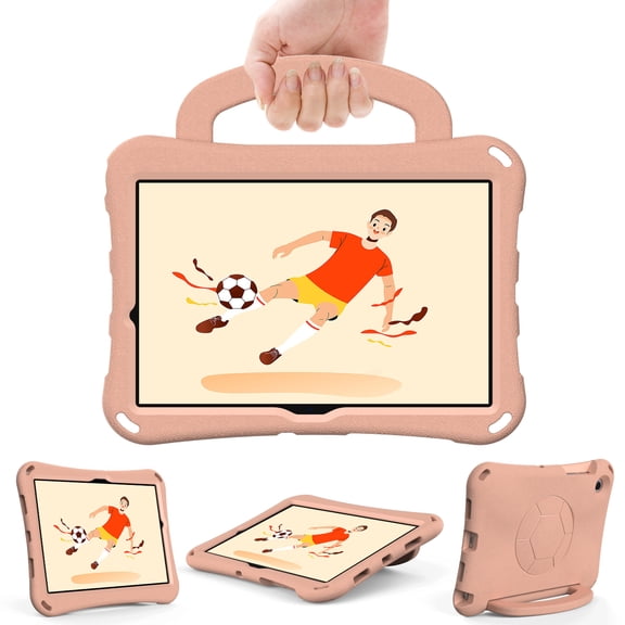 Kids Proof Case for Samsung Galaxy Tab A7 Lite 2021 /Tab A9 2023 8.7" /Tab A 8.0" 2019 Android Tablet - Durable Shockproof Case with Sturdy Stand /Handle, Portable Cute Football Hard Cover (Pink)