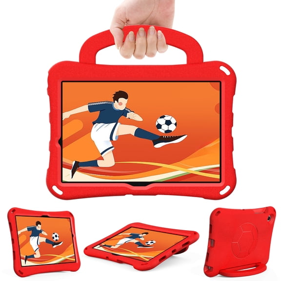 Kids Proof Case for Samsung Galaxy Tab A7 Lite 2021 /Tab A9 2023 8.7" /Tab A 8.0" 2019 Android Tablet - Durable Shockproof Case with Sturdy Stand /Handle, Portable Cute Football Hard Cover (Red)