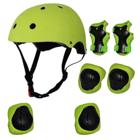 Kids Protective Gear Set, 7 Pieces Helmet Set with Knee and Elbow Wrist Guards for 3~8yrs Girls Boys Bike Roller Skating Cycling Scooter, Green