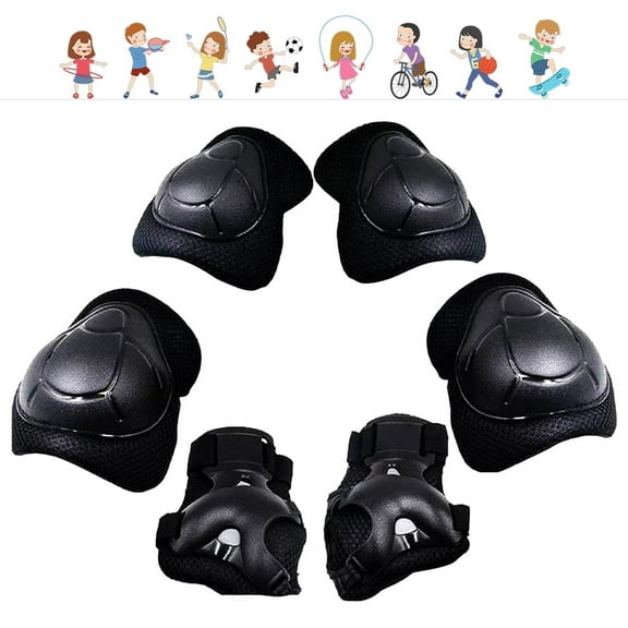Qishi 3-in-1 Kids Knee/Elbow/Wrist Guards (3-8Y) for Outdoor/Skate/Bicycle/Scooter/Rollerblading，Toddler to Teen Size-Black
