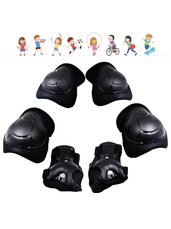 3-in-1 Kids Knee/Elbow/Wrist Guards (3-8Y) for Outdoor/Skate/Bicycle/Scooter/Rollerblading,Toddler to Teen Size-Black