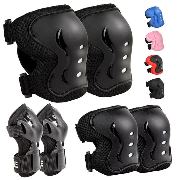 Kids Protective Gear Set Knee Pads for Kids 3-14 Years Toddler Knee and Elbow Pads with Wrist Guards 3 in 1 for Skating Cycling Bike Rollerblading Scooter- Black