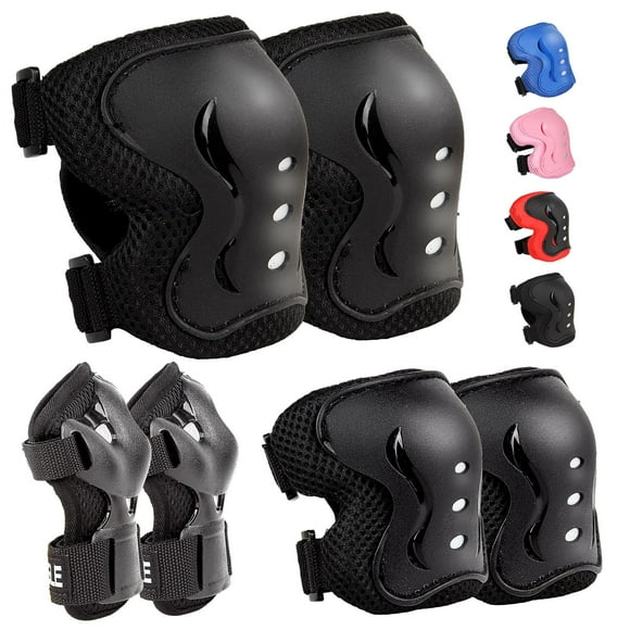 Kids Protective Gear Set Knee Pads for Kids 3-14 Years Toddler Knee and Elbow Pads with Wrist Guards 3 in 1 for Skating Cycling Bike Rollerblading Scooter- Black
