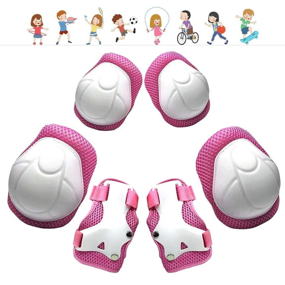 Qishi 3-in-1 Kids Knee/Elbow/Wrist Guards (3-8Y) for Skate/Bike/Scooter/Rollerblading-Pink