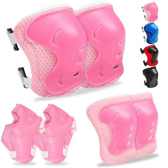 Kids Protective Gear Set Knee Pads for Kids 3-14 Years Toddler Knee and Elbow Pads with Wrist Guards 3 in 1 for Skating Cycling Bike Rollerblading Scooter- Pink