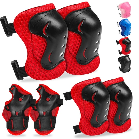 Kids Protective Gear Set Knee Pads for Kids 3-14 Years Toddler Knee and Elbow Pads with Wrist Guards 3 in 1 for Skating Cycling Bike Rollerblading Scooter- Red
