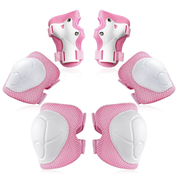 Kids Protective Gear Set, Knee Pads for Kids 3-8 Years Toddler, Knee and Elbow Pads with Wrist Guards for Skating Cycling Bike, Pink