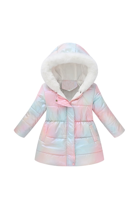 Kids Puffer Coat Girl Winter Coat with Pocket Zip up Winter Hoodies Coat Solid Color Long Sleeve Outwear Windbreaker Ski Jacket for Girls 6-7 Years