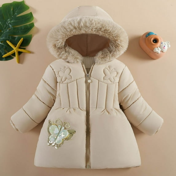 Kids Puffer Coat Girls Winter Coat With Pocket Zip up Winter Hoodies Coat Windproof Warm Kids Winter Jacket for Teen 3-4 Years