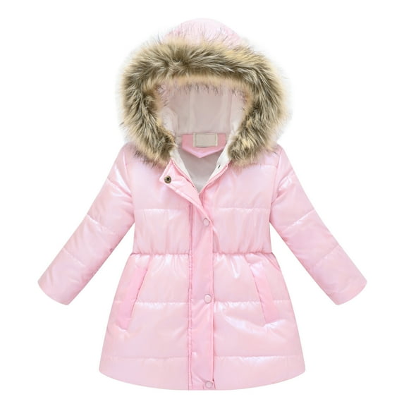 Kids Puffer Coat Kids Winter Coat With Pocket Zip up Hooded Coat Solid Color Long Sleeve Outerwear Coats for Kids 2-3 Years