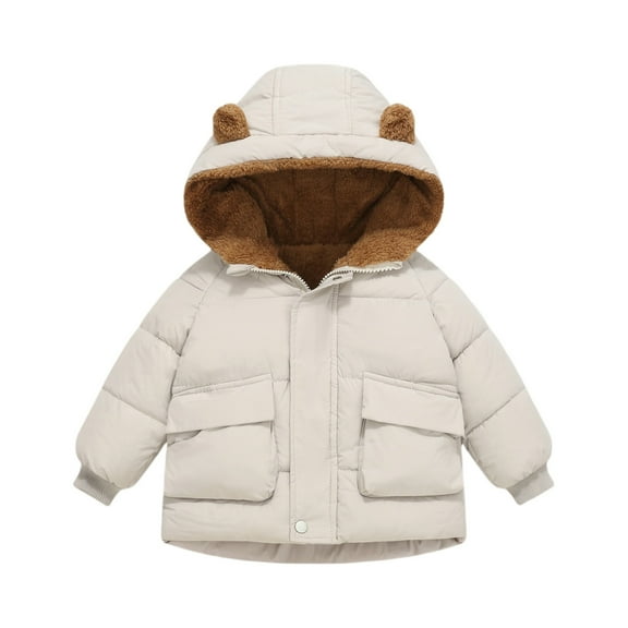 Kids Puffer Coat Warm Winter Fashion Outerwear Toddler Boys Girls Fleece Lined Hooded Quilted Down Insulated Jacket, White 90