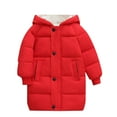 thumbnail image 1 of Kids Puffer Down Coat Winter Clothes Warm Hooded Quilted Jacket Mid Length Heavyweight Overcoat for Boys Girls (4T, Red), 1 of 5