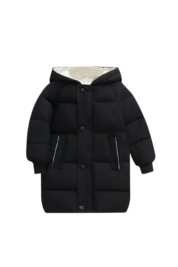 Kids Puffer Down Coat Winter Clothes Warm Hooded Quilted Jacket Mid Length Heavyweight Overcoat for Boys Girls (5T, Black)