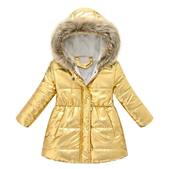 Kids Puffer Jacket Girls Winter Coat With Pocket Zip up Hooded Coat Solid Long Sleeve Windproof Thick Warm Outwear for Teen Girls 8-9 Years