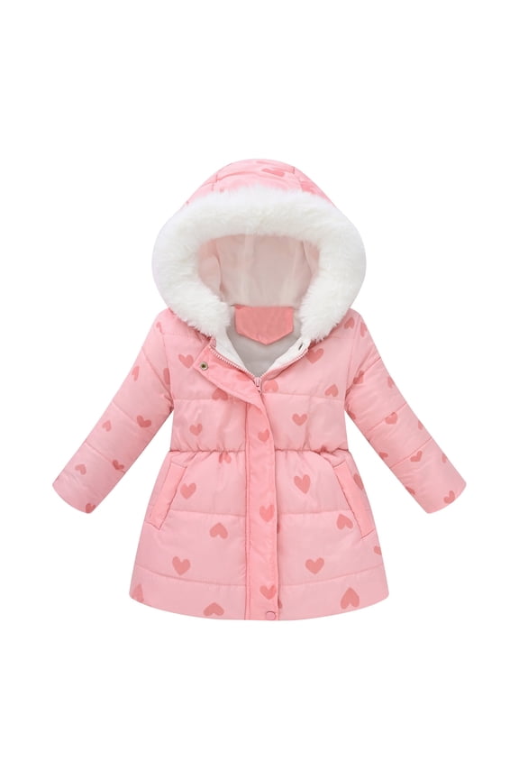Kids Puffer Jacket Girls Winter Coats with Pocket Zipper Hooded Coat Long Sleeve Windproof Winter Down Coat for Toddler 8-9 Years