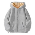 thumbnail image 1 of Kids Puffer Jacket Winter Hooded Fleece-Lined Zip Up Soild Color Print Fuzzy Boys Coats with Pockets(9 Years 150,Grey), 1 of 2