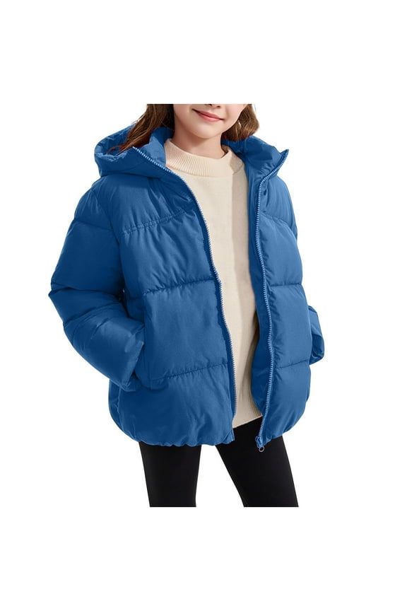 Kids Puffer Jackets Girls Boys Cotton Padded Thick Mid-weight Warm Hooded Winter Coat with Pockets 2-12 Years (11-12 Years, Blue)