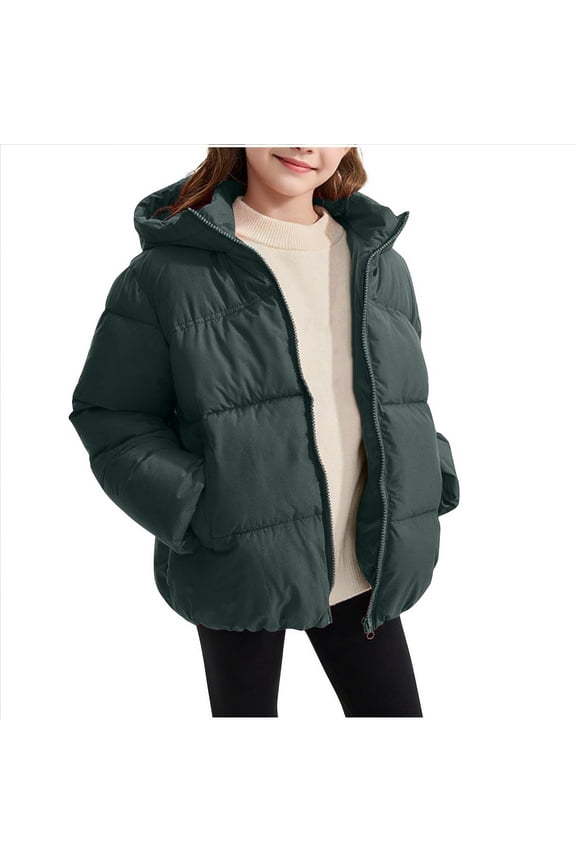 Kids Puffer Jackets Girls Boys Cotton Padded Thick Mid-weight Warm Hooded Winter Coat with Pockets 2-12 Years (5-6 Years, Green)