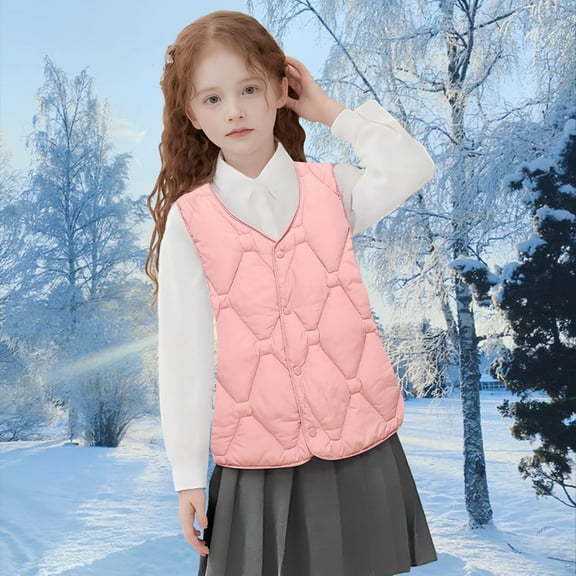 Kids Puffer Vest Boys Girls Down Vest Winter Jacket Sleeveless Coat (Pink 13-14Years)