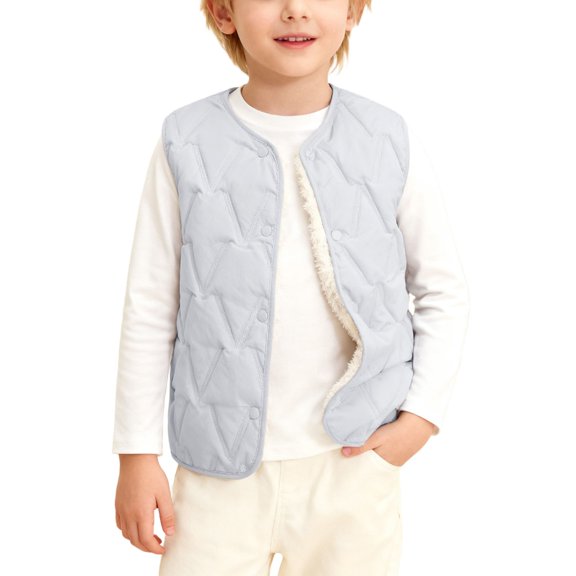 Kids Puffer Vest Lined Grey Vest Kids Button Sleeveless Lightweight Kids Puffer Jacket Boys Winter Vest 4-5 Years