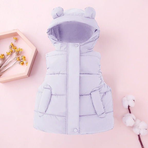 Kids Puffer Vest Girls Vest Cute Hooded Jacket Sleeveless Lightweight Puffer Jacket Girls' Fashion for Children 2-3 Years
