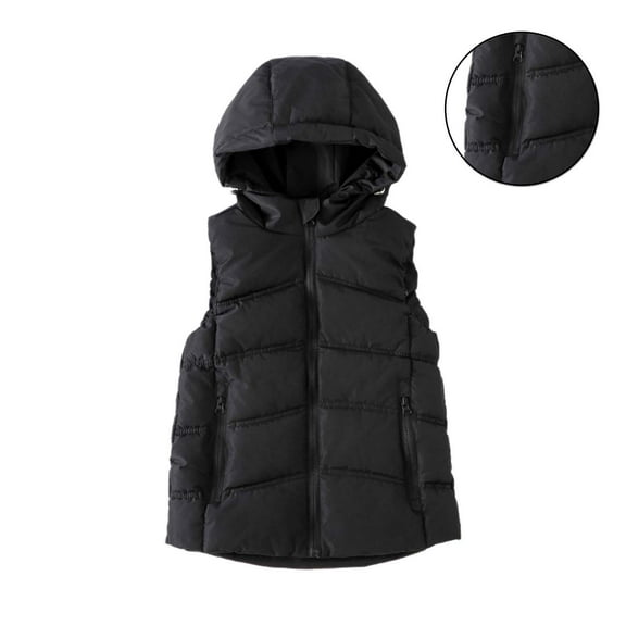 Kids Puffer Vest Hooded Jacket Black Down Vest Zip up Sleeveless Lightweight Jacket Kids Winter Vest 8-9 Years