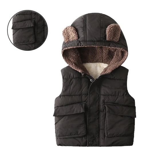 Kids Puffer Vest Hooded Jacket Black Puffer Vest Zip up Sleeveless Lightweight Jacket Girls Vests 5-6 Years