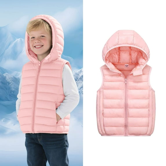 Kids Puffer Vest Hooded Jacket Boys Pink Vest Full-Zip Sleeveless Lightweight Boys Puffer Jacket Girls Vest 4-5 Years
