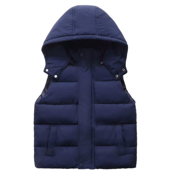 Kids Puffer Vest Hooded Navy Puffer Vest Full-Zip Lightweight Windproof Sleeveless Outwear Boys Vest 8-10 Years