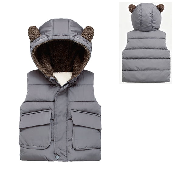 Kids Puffer Vest Kids Boys Girls Winter Vest Cute Bear Ear Hooded Jacket Zipper Windproof Jacket Outwear Winter Vest for Girls 4-5 Years