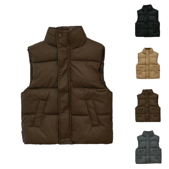 Kids Puffer Vest Lightweight Zipper Waistcoat Toddler Boys Girls Sleeveless Puffy Jackets Fall Winter Coats, Coffee 110