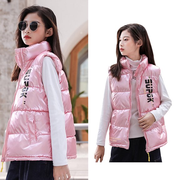 Kids Puffer Vest Sleeveless Jacket Lightweight Girls' Outerwear Vests Winter Vest Girls Clothes 6-8 Years