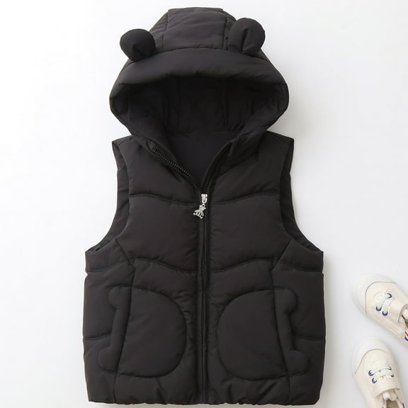 Kids Puffer Vest with Hooded Bear Ear Sleeveless Jacket Lightweight Outerwear Jackets & Vests Toddler Winter Clothes Kids Clothes Girls 12-18 Months