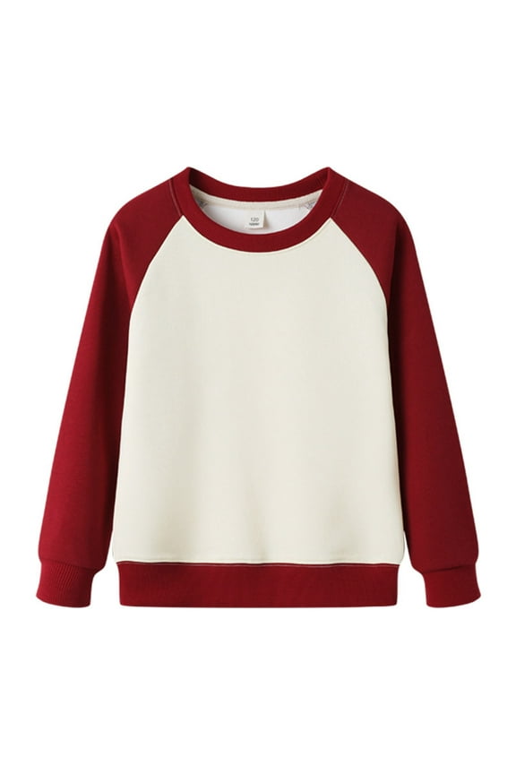 Kids Pullover Basic Round Neck Top Girl Boy Stretchy Long Sleeve T-Shirt School Tee Top Color Block Sweatshirts Fall Winter Casual Loose Tops for Age 3-11 Years