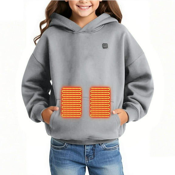 Kids Pullover Girls Boys Heated Hoodies Electric Heating Sweatshirts with Pocket Winter Warm Fleece Sweater Tops 4 T, Gray