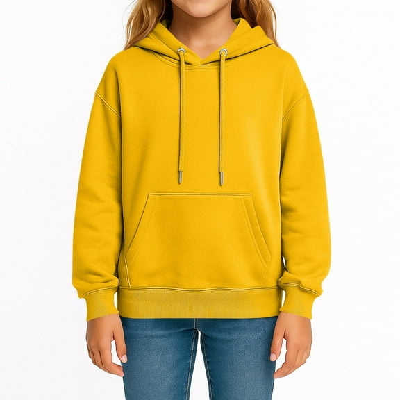 Kids Pullover Hoodie Long Sleeve Sweatshirt with Adjustable Drawstring Hood and Front Kangaroo Pocket for Boys Girls