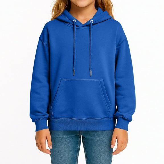 Kids Pullover Hoodie Long Sleeve Sweatshirt with Adjustable Drawstring Hood and Front Kangaroo Pocket for Boys Girls