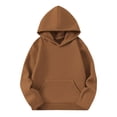 thumbnail image 1 of Kids Pullover Hoodie Solid Casual Long Sleeve Pocketed Sweatshirt Top for Big Boys Girls Fall Winter Top Brown 4-5 Years, 1 of 9