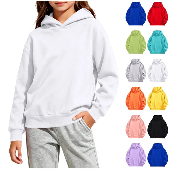 Kids Pullover Hoodie Solid Color Long Sleeve No Drawstring Relaxed Fit Casual Sweatshirt for Boys Girls (Ages 2-14 Years) School Daily Wear