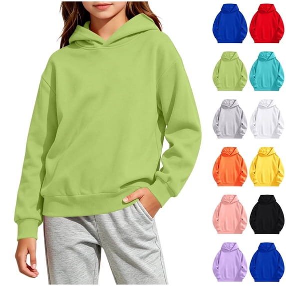Kids Pullover Hoodie Solid Color Long Sleeve No Drawstring Relaxed Fit Casual Sweatshirt for Boys Girls (Ages 2-14 Years) School Daily Wear