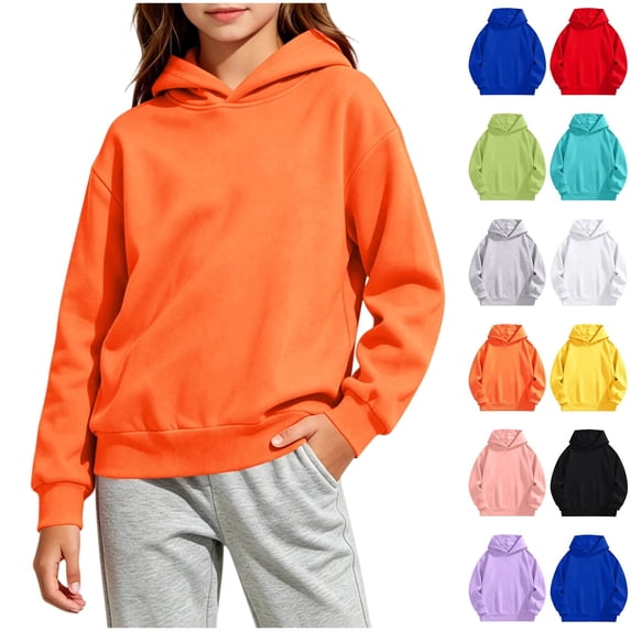 Kids Pullover Hoodie Solid Color Long Sleeve No Drawstring Relaxed Fit Casual Sweatshirt for Boys Girls (Ages 2-14 Years) School Daily Wear