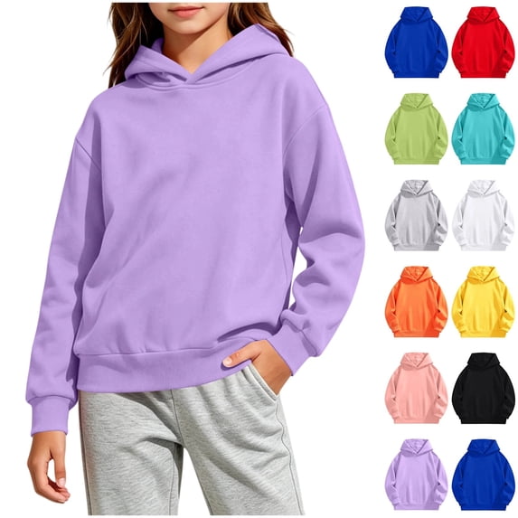 Kids Pullover Hoodie Solid Color Long Sleeve No Drawstring Relaxed Fit Casual Sweatshirt for Boys Girls (Ages 2-14 Years) School Daily Wear