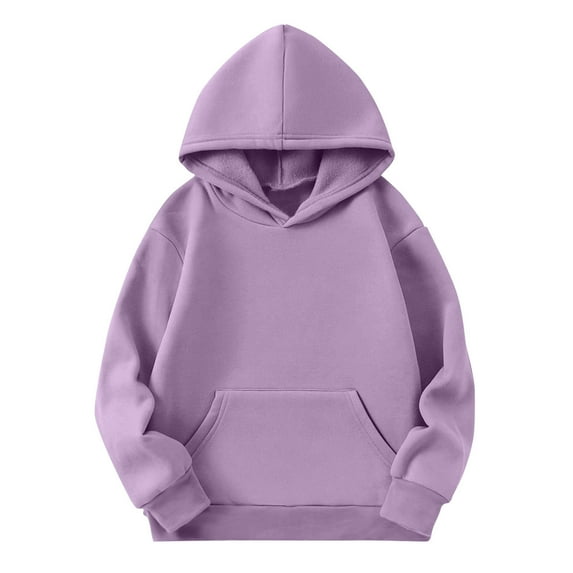 Kids Pullover Tops Oversize Hooded Sweatshirt Girls Fleece Lined Long Sleeve Tshirts Casual Drop Shoulder Blouses Fashion Loose Tunic Clothing 4-16 Years,01_Purple
