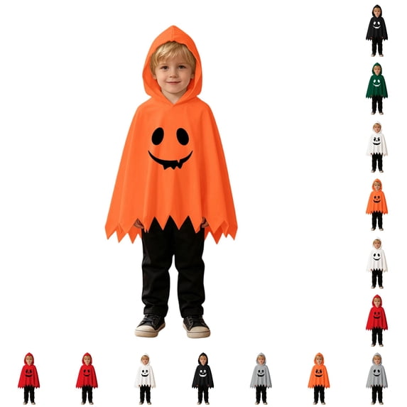 Kids Pumpkin Costume Girl Boy 2 Piece Soft Cape with Hood and Pants Cosplay Clothes