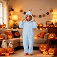 thumbnail image 1 of Kids Pumpkin Hooded Solid Fleece One‑Piece Jumpsuit Full‑Zip Loungewear Onesie Blue 14-15 Years, 1 of 7