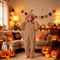 thumbnail image 1 of Kids Pumpkin Hooded Solid Fleece One‑Piece Jumpsuit Full‑Zip Onesie Brown 12-13 Years, 1 of 7