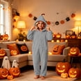 thumbnail image 1 of Kids Pumpkin Hooded Solid Fleece One‑Piece Jumpsuit Full‑Zip Loungewear Onesie Gray 14-15 Years, 1 of 7
