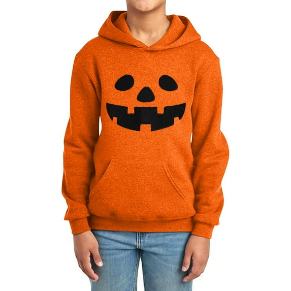 Kids Pumpkin Hoodies Long Sleeve Novelty Party Sweatshirt with Kangaroo Pocket Solid Color Sweatshirt for Boy Girl 5-14 Years,D-Orange 120